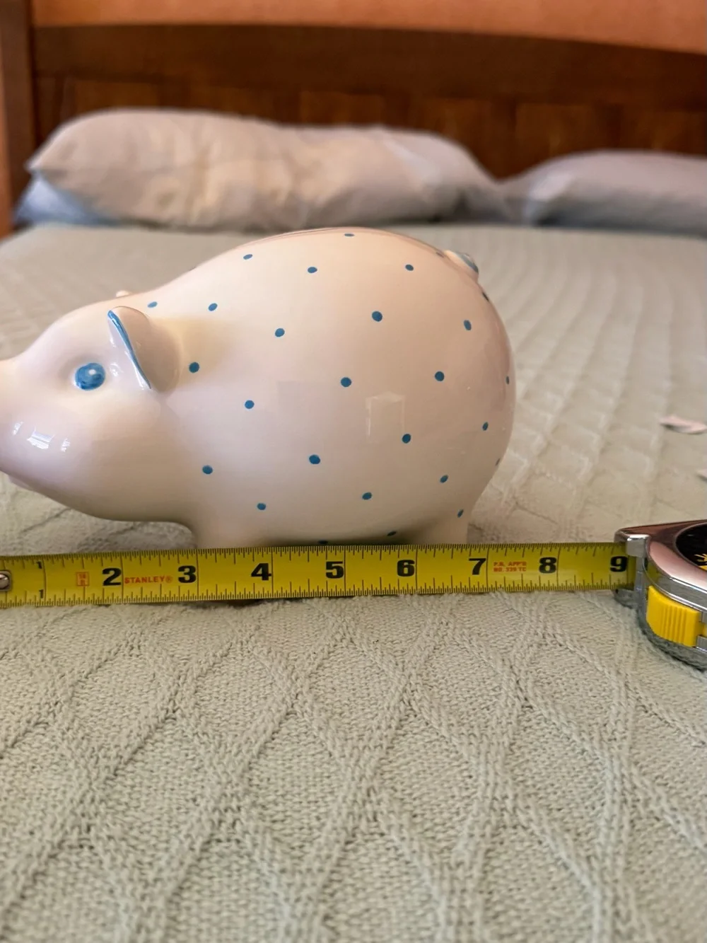 Tiffany & CO Authentic Ceramic Piggy Bank with light blue dots Great condition! - Picture 9 of 11